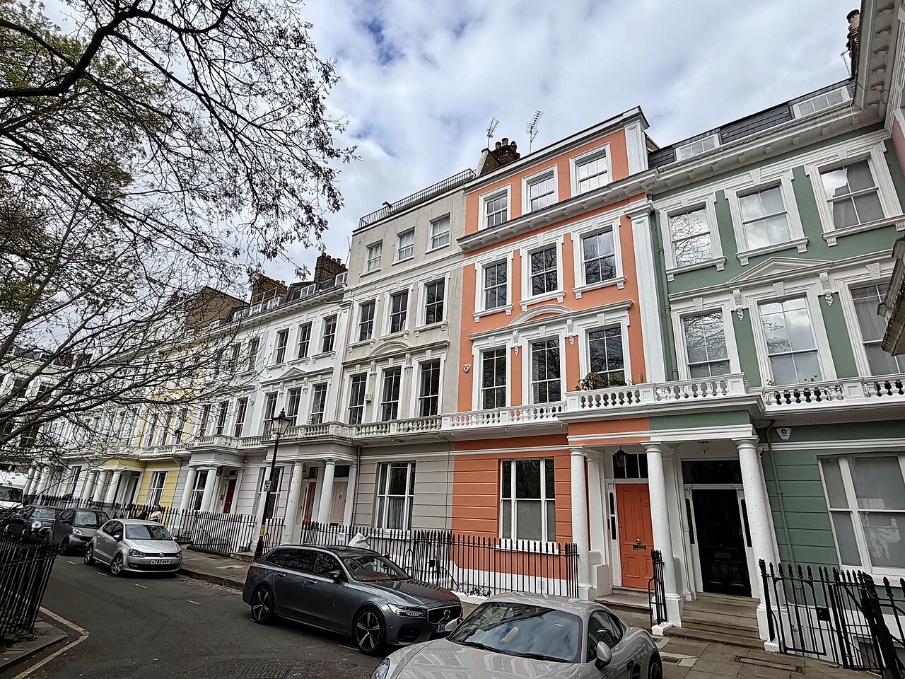 A row of colourfully painted houses on Chalcot Square in Primrose Hill