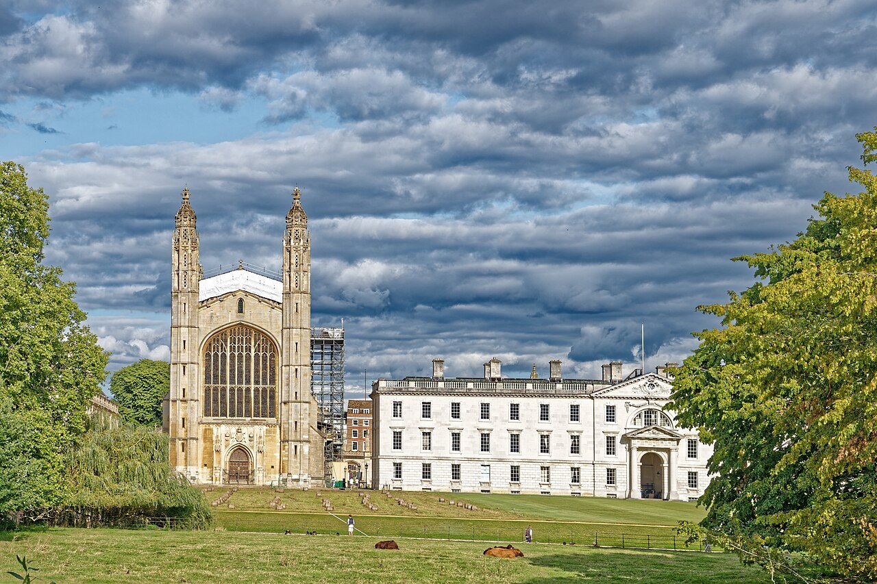King's College Chapel in Cambridge beyond a lawn, with the college buildings beside it