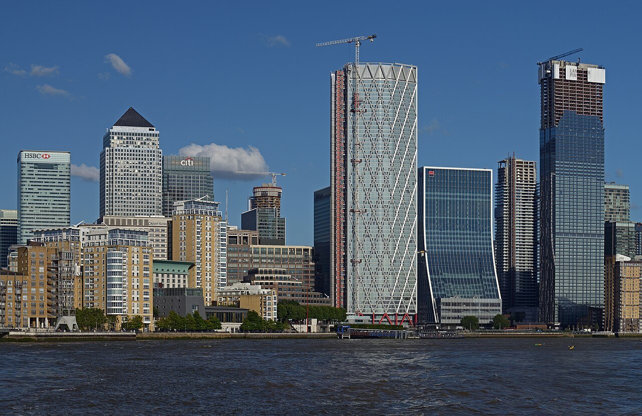 Canary Wharf's towers seen across the Thames