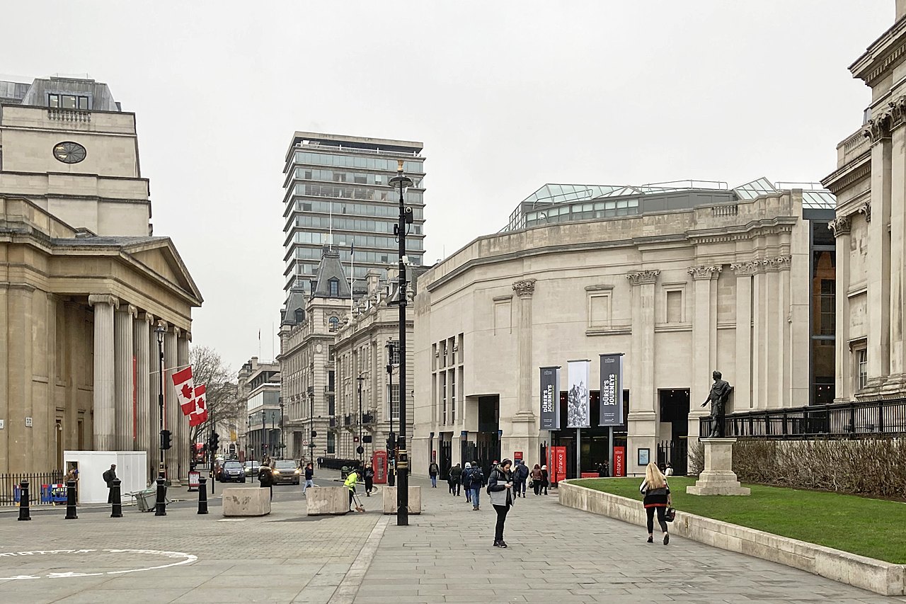Canada House and the Sainsbury Wing on a street off Trafalgar Square