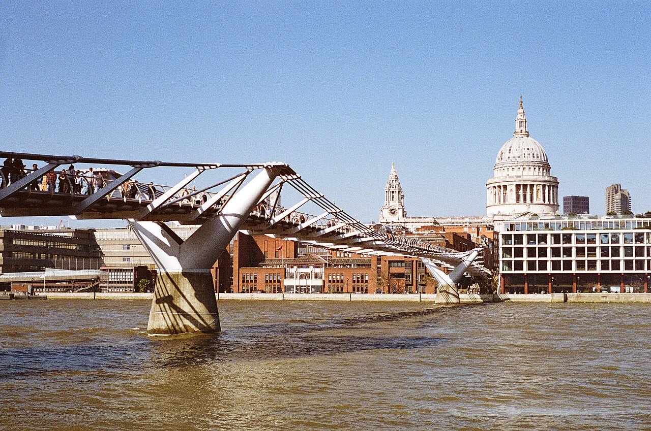 The Millennium Bridge crossing the Thames toward St Paul's, with the dome beyond the south bank