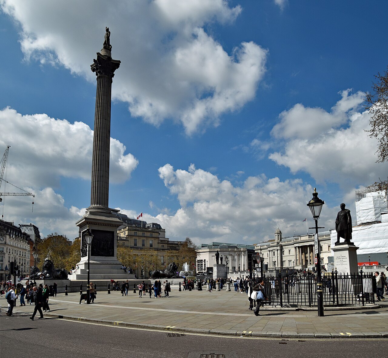 Nelson's Column rising above the square, with the National Gallery in the distance